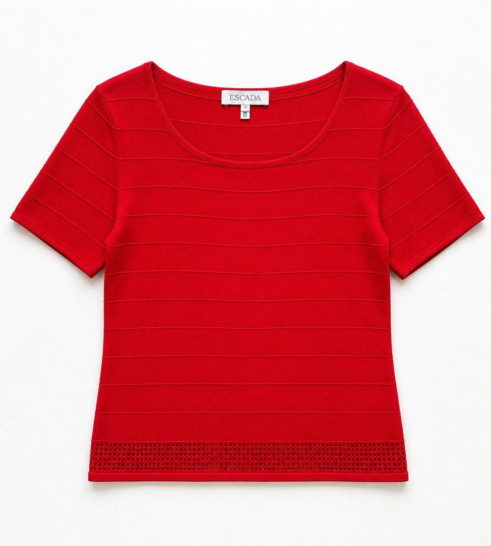 Escada Striped Embroidered Embellished Top Red Sz 36 Quiet Luxary
